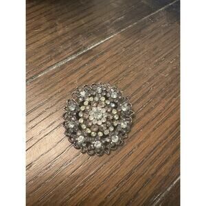 Vintage Blue Rhinestone Large Brooch Pin Estate Find Costume Jewelry Unsigned